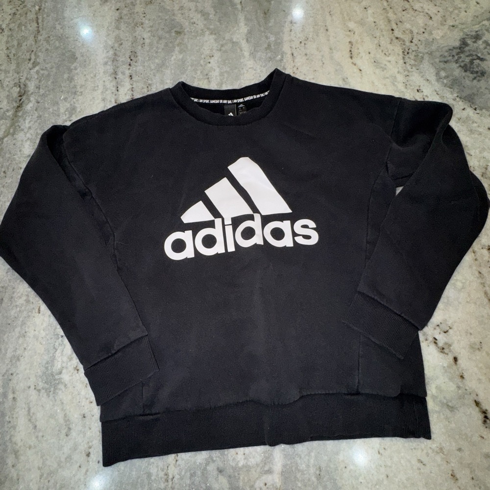 Adidas Women's Small Sweat Shirt Athletic Black White Logo‎ Sports Casual